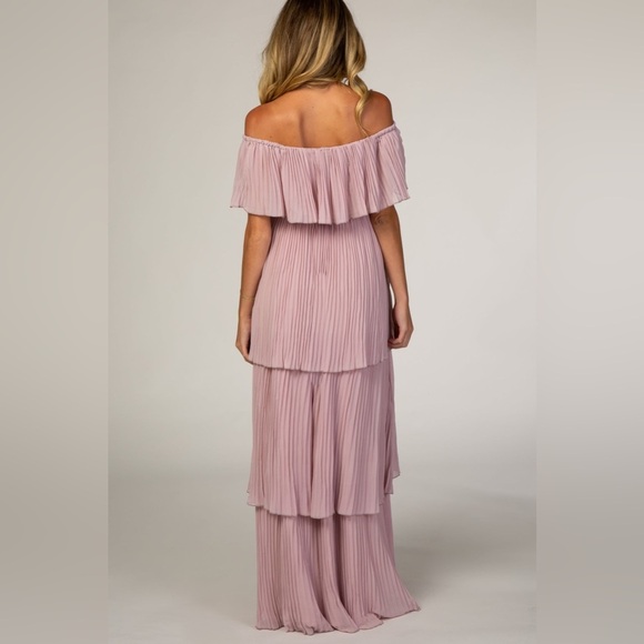 Pinkblush pleated tiered off the shoulder maxi dress nwot - Picture 3 of 12